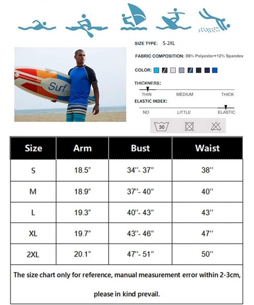 Rash Guards Men's UPF 50+ UV Protection Shirts Lightweight Sun Protection Shirt Short Sleeve Quick Dry - Blue+black - CJ190DQ...