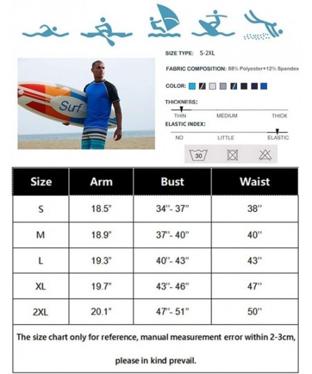 Rash Guards Men's UPF 50+ UV Protection Shirts Lightweight Sun Protection Shirt Short Sleeve Quick Dry - Blue+black - CJ190DQ...