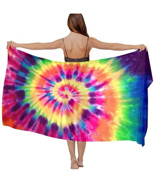 Cover-Ups Women Chiffon Scarf Summer Beach Wrap Skirt Swimwear Bikini Cover-up - Tie Dye Rainbow Peace - C51908ODN9I