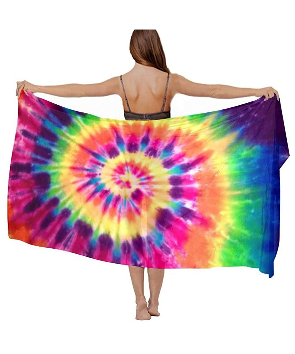 Cover-Ups Women Chiffon Scarf Summer Beach Wrap Skirt Swimwear Bikini Cover-up - Tie Dye Rainbow Peace - C51908ODN9I