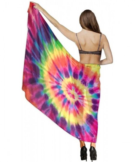 Cover-Ups Women Chiffon Scarf Summer Beach Wrap Skirt Swimwear Bikini Cover-up - Tie Dye Rainbow Peace - C51908ODN9I