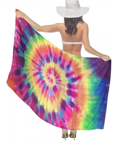 Cover-Ups Women Chiffon Scarf Summer Beach Wrap Skirt Swimwear Bikini Cover-up - Tie Dye Rainbow Peace - C51908ODN9I