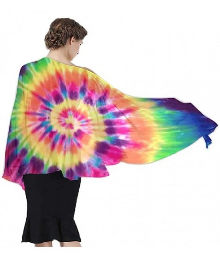 Cover-Ups Women Chiffon Scarf Summer Beach Wrap Skirt Swimwear Bikini Cover-up - Tie Dye Rainbow Peace - C51908ODN9I