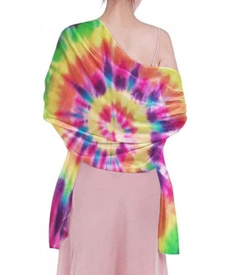 Cover-Ups Women Chiffon Scarf Summer Beach Wrap Skirt Swimwear Bikini Cover-up - Tie Dye Rainbow Peace - C51908ODN9I