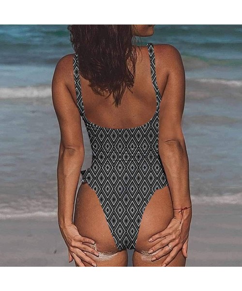 Bottoms Swimwear Geometric- Diamond Form Mosaic Tiles Easy to Adjust and Stays Tied - Multi 12-one-piece Swimsuit - CP19E7CENH7