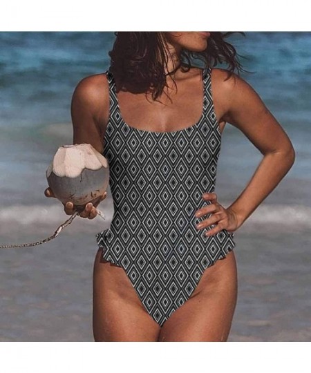 Bottoms Swimwear Geometric- Diamond Form Mosaic Tiles Easy to Adjust and Stays Tied - Multi 12-one-piece Swimsuit - CP19E7CENH7