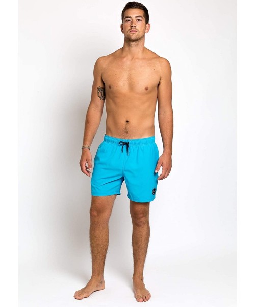 Trunks Ziggy Swim Trunks Recylced Men's Quick Dry 4 Way Stretch 16" Swimsuit - Cyan - CX18EYCNYCO