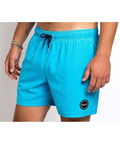 Trunks Ziggy Swim Trunks Recylced Men's Quick Dry 4 Way Stretch 16" Swimsuit - Cyan - CX18EYCNYCO