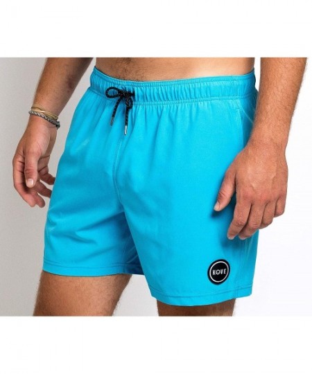 Trunks Ziggy Swim Trunks Recylced Men's Quick Dry 4 Way Stretch 16" Swimsuit - Cyan - CX18EYCNYCO