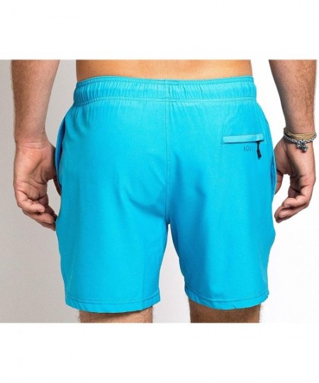 Trunks Ziggy Swim Trunks Recylced Men's Quick Dry 4 Way Stretch 16" Swimsuit - Cyan - CX18EYCNYCO