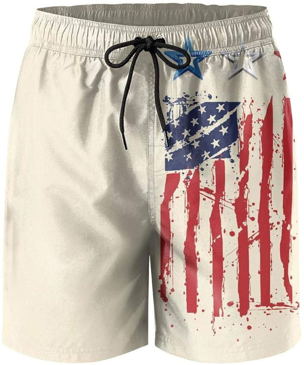 Board Shorts Men's Sportwear Quick Dry Board Shorts Alaska Flag Swim Trunks - American Flag - CE18RR4WYGW