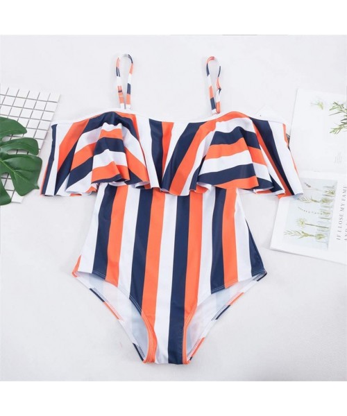 Tankinis Teen Girls Floral Printed One Piece Monokini Bathing Suits V Neck Ruffles Bikini Set Swimwear - B1 - CU196U8SHS4