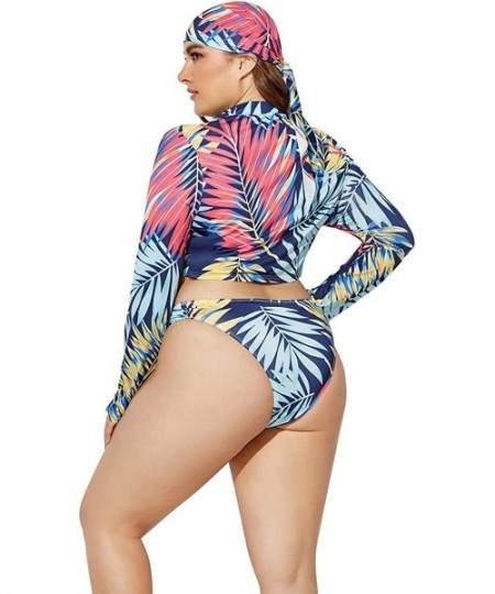 Sets Women's Plus Size Long Sleeve Rash Guard Swimsuits Zipper Front Water Beach Surf Bathing Suits Beachwear Swimwear Blue -...