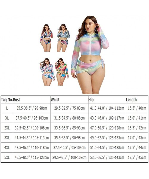 Sets Women's Plus Size Long Sleeve Rash Guard Swimsuits Zipper Front Water Beach Surf Bathing Suits Beachwear Swimwear Blue -...