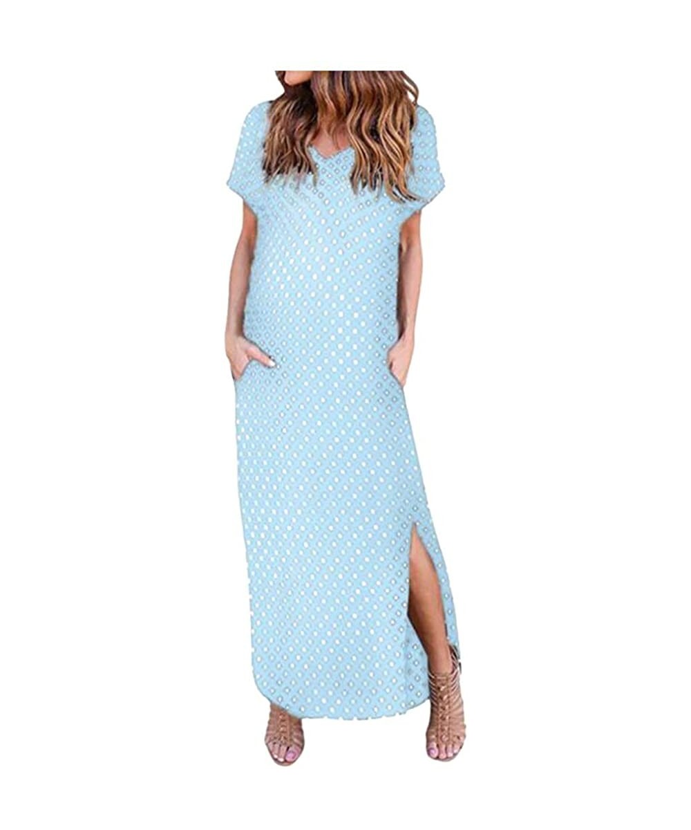 Cover-Ups Women's Summer Maxi Dress Casual Loose Long Dress Plus Size V-Neck Short Sleeve Split Dresses - Uublue - C2199QWSZ8H