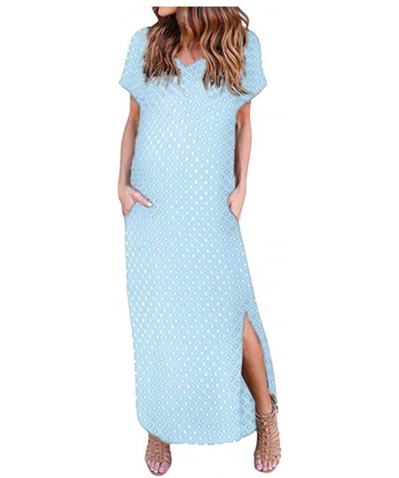 Cover-Ups Women's Summer Maxi Dress Casual Loose Long Dress Plus Size V-Neck Short Sleeve Split Dresses - Uublue - C2199QWSZ8H