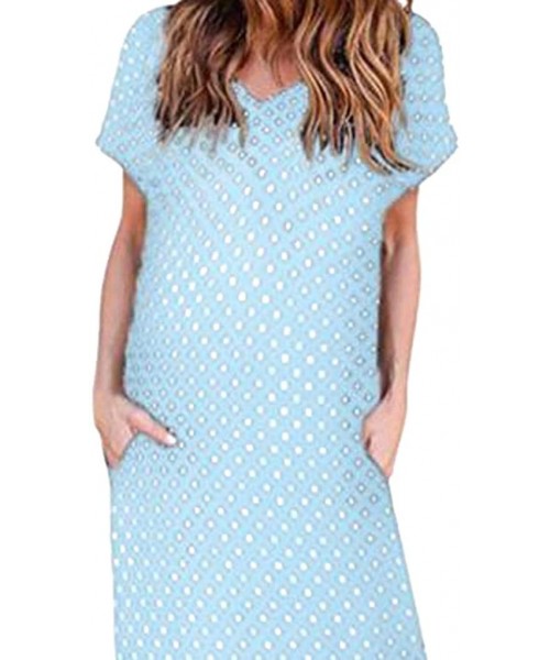 Cover-Ups Women's Summer Maxi Dress Casual Loose Long Dress Plus Size V-Neck Short Sleeve Split Dresses - Uublue - C2199QWSZ8H