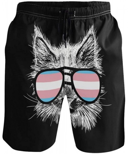 Board Shorts Mens Surfing Shorts The Flag of Trinidad and Tobago Swim Trunks Shorts - Transgender Pride Cat - CK18XG3ATLS