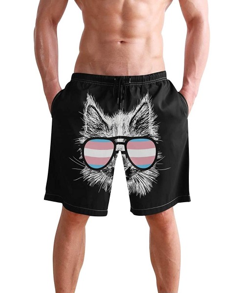 Board Shorts Mens Surfing Shorts The Flag of Trinidad and Tobago Swim Trunks Shorts - Transgender Pride Cat - CK18XG3ATLS