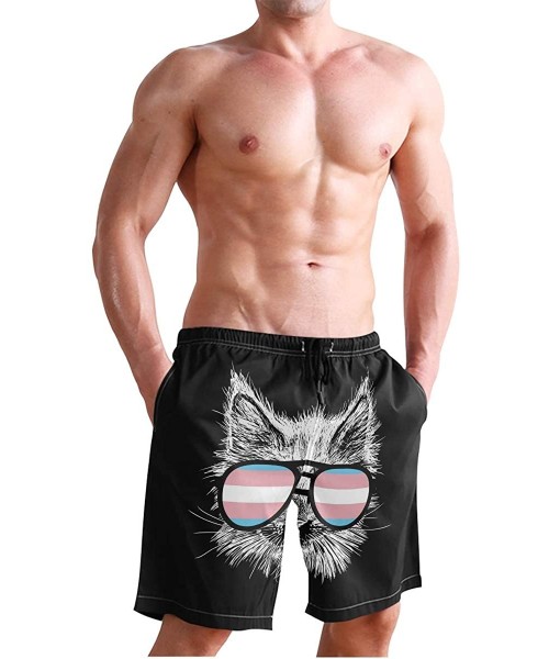 Board Shorts Mens Surfing Shorts The Flag of Trinidad and Tobago Swim Trunks Shorts - Transgender Pride Cat - CK18XG3ATLS