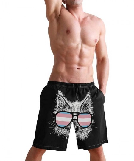 Board Shorts Mens Surfing Shorts The Flag of Trinidad and Tobago Swim Trunks Shorts - Transgender Pride Cat - CK18XG3ATLS