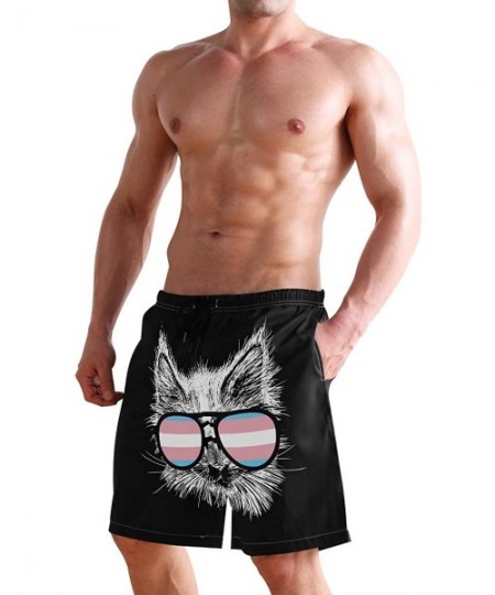 Board Shorts Mens Surfing Shorts The Flag of Trinidad and Tobago Swim Trunks Shorts - Transgender Pride Cat - CK18XG3ATLS