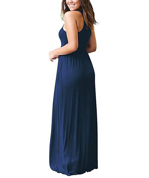 Cover-Ups Women's Sleeveless Racerback and Long Sleeve Loose Plain Maxi Dresses Casual Long Dresses with Pockets - Navy1 - CZ...