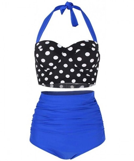 Sets Two Piece Swimsuits for Women Bathing Suits Top Halter Polka Dot High Waisted Bikini Bottoms Tankini Set - Blue - C61964...