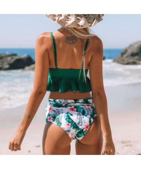 Sets Women's Sexy High Waisted Swimwear Ruffled Print Two Piece Swimsuit Beachwear Brazilian Bikini Set - A-green - CX194RN3W0Q