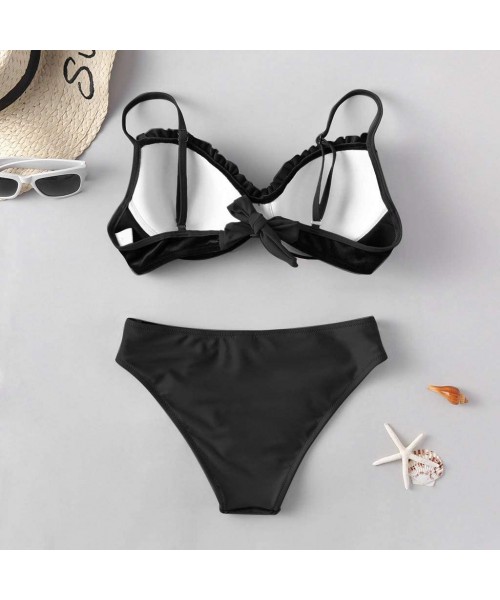 Bottoms Store Two Piece Swimsuits Women Padded Bra Bikini Set Push Up Bandage Beachwear Gold Velvet Swimwear - B-black - CX19...