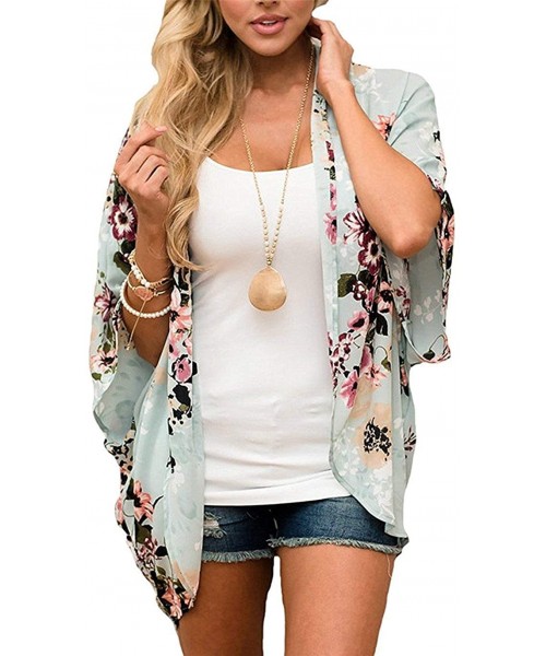 Cover-Ups Women's S 3XL Floral Print Kimono Tops Cover Up Cardigans - Style2-mint - CR18ORH6WK9