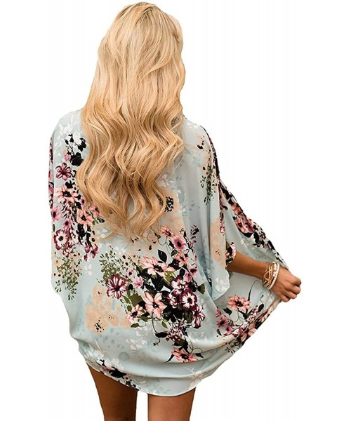 Cover-Ups Women's S 3XL Floral Print Kimono Tops Cover Up Cardigans - Style2-mint - CR18ORH6WK9