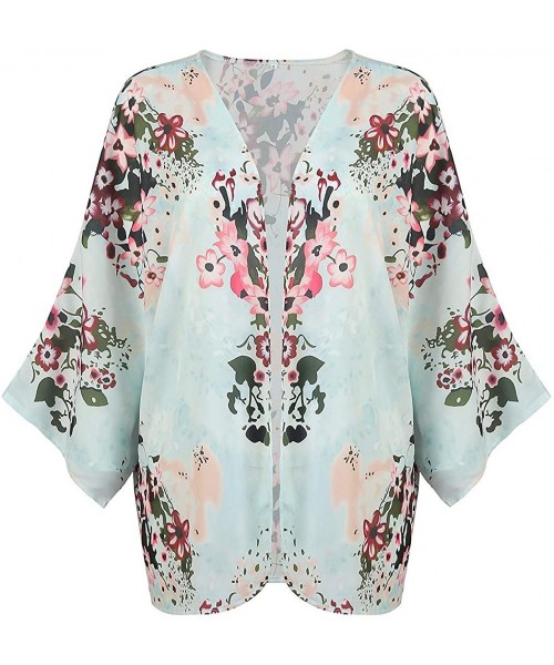 Cover-Ups Women's S 3XL Floral Print Kimono Tops Cover Up Cardigans - Style2-mint - CR18ORH6WK9