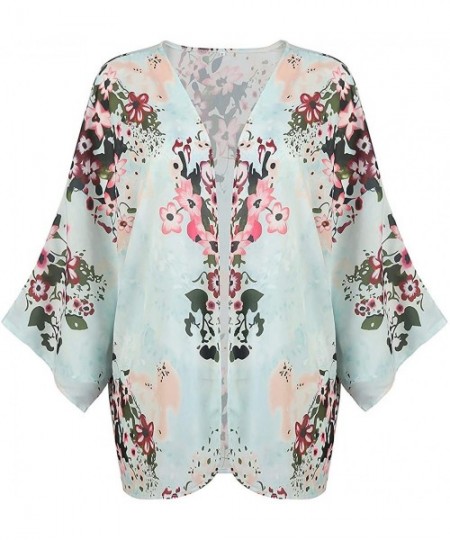 Cover-Ups Women's S 3XL Floral Print Kimono Tops Cover Up Cardigans - Style2-mint - CR18ORH6WK9