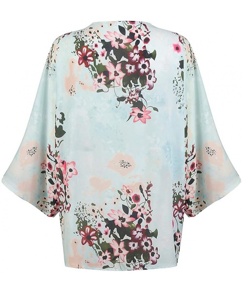 Cover-Ups Women's S 3XL Floral Print Kimono Tops Cover Up Cardigans - Style2-mint - CR18ORH6WK9