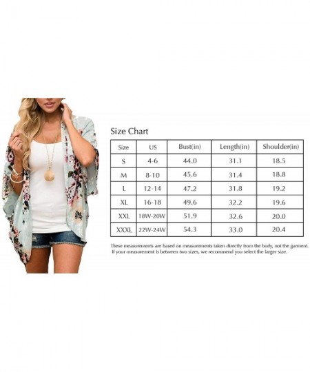 Cover-Ups Women's S 3XL Floral Print Kimono Tops Cover Up Cardigans - Style2-mint - CR18ORH6WK9