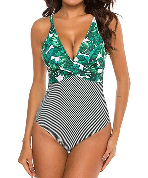 Bottoms Women's Monokini Front Cross One Piece Swimsuits Slim fit Tummy Control Swimwear - Light Green - CU195KO55LX