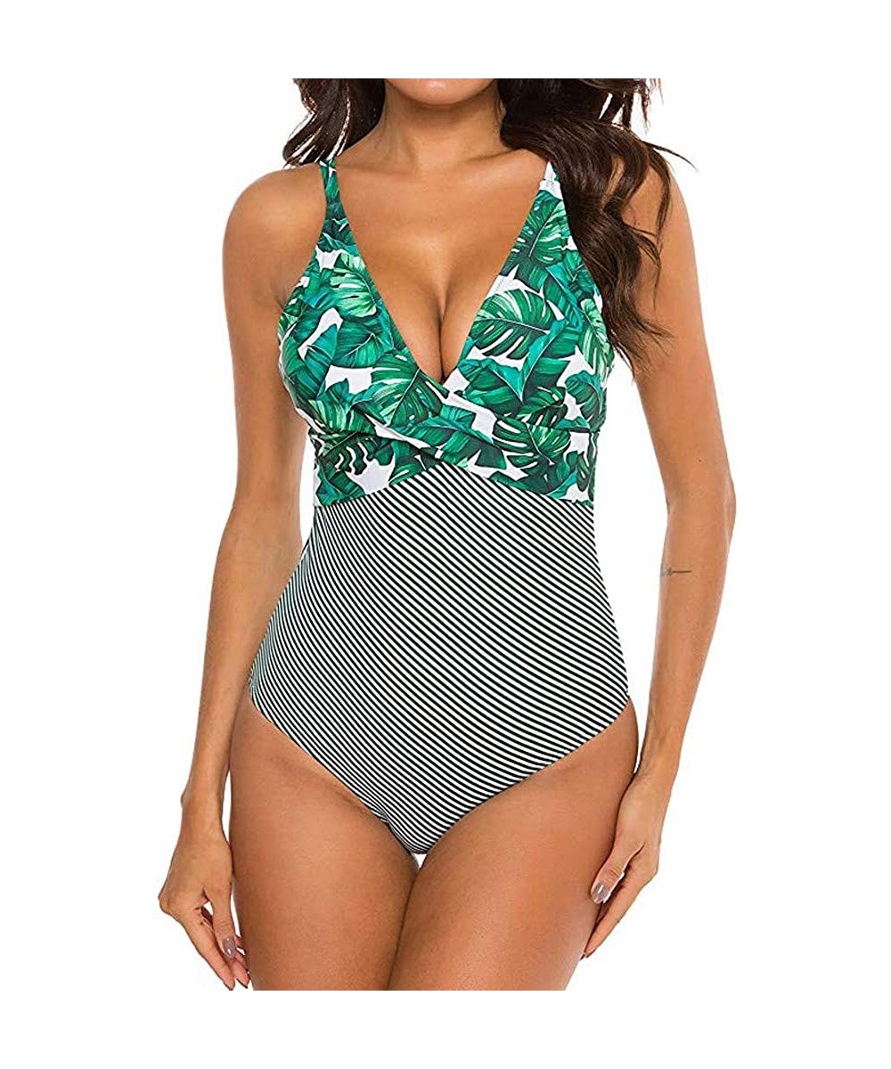 Bottoms Women's Monokini Front Cross One Piece Swimsuits Slim fit Tummy Control Swimwear - Light Green - CU195KO55LX