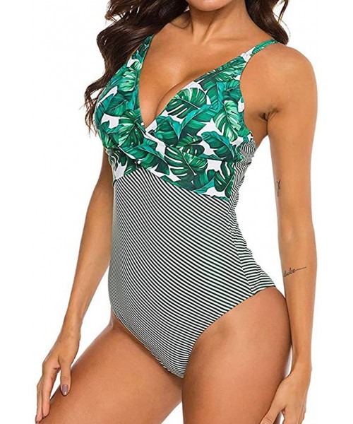 Bottoms Women's Monokini Front Cross One Piece Swimsuits Slim fit Tummy Control Swimwear - Light Green - CU195KO55LX