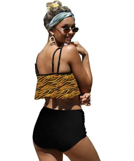 One-Pieces Womens High Waisted Swimsuit Ruffled Top Tummy Control Bathing Suits - C-tiger1 - C41962QKRDI