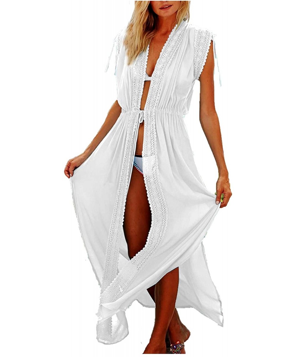 Cover-Ups Womens Bikini Cover Ups Beach Coverup Swimsuits Sunscreen Long Top - Lace Rope White - CT18RS9SKAA