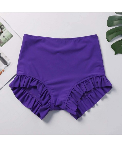 Tankinis Women Swimsuit Bottom Solid Ruched Swimwear Tankini Briefs Swim Shorts - Purple - CM18W33I5LI