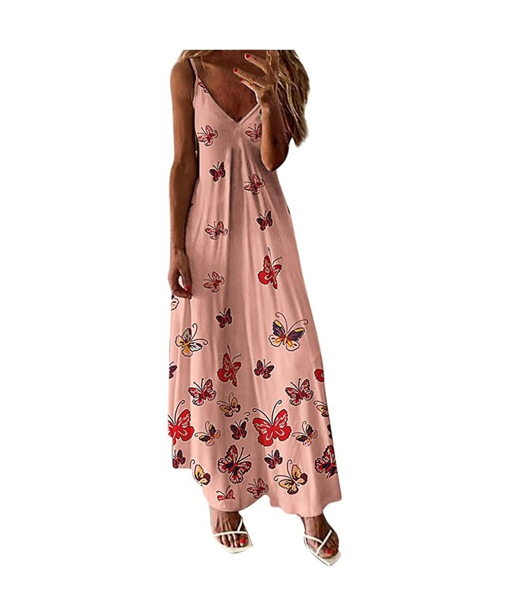 Cover-Ups Cami Tank Dresses for Women Elegant Summer V Neck Floral Maxi Dress Sleeveless Long Dresses Beach Sundress J pink -...