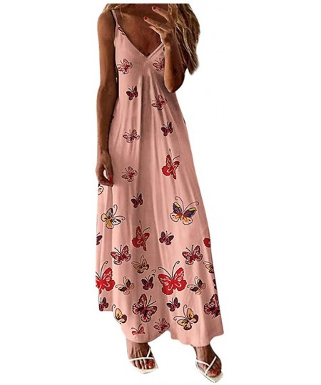 Cover-Ups Cami Tank Dresses for Women Elegant Summer V Neck Floral Maxi Dress Sleeveless Long Dresses Beach Sundress J pink -...