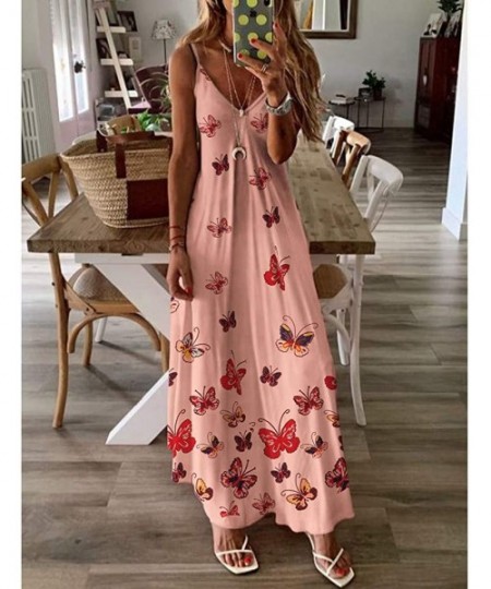 Cover-Ups Cami Tank Dresses for Women Elegant Summer V Neck Floral Maxi Dress Sleeveless Long Dresses Beach Sundress J pink -...