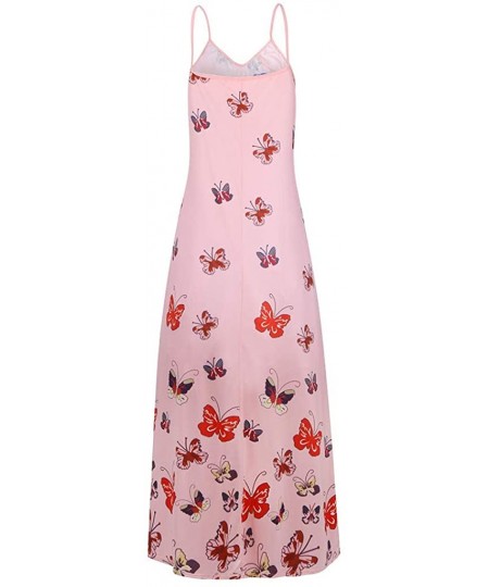 Cover-Ups Cami Tank Dresses for Women Elegant Summer V Neck Floral Maxi Dress Sleeveless Long Dresses Beach Sundress J pink -...