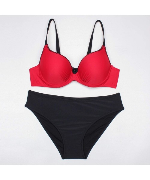 Sets Swimwear Sexy Padded Adjustable Strap Bordered Bikini - Red - CV18QL7Y4CR