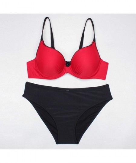 Sets Swimwear Sexy Padded Adjustable Strap Bordered Bikini - Red - CV18QL7Y4CR