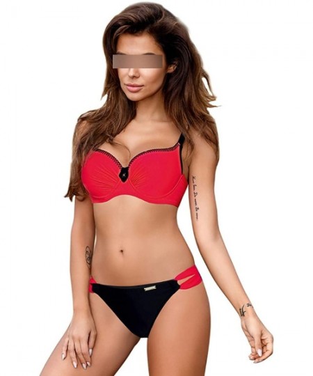 Sets Swimwear Sexy Padded Adjustable Strap Bordered Bikini - Red - CV18QL7Y4CR