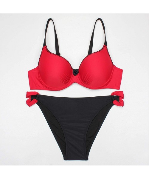 Sets Swimwear Sexy Padded Adjustable Strap Bordered Bikini - Red - CV18QL7Y4CR